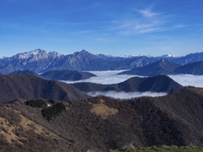Clouds on the valley floor of Lake Como and Brianza viewed from Mount Puscio