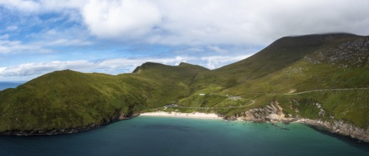 A panorama landscape view of Keem Bay on Achill Island in County Mayo of Ireland