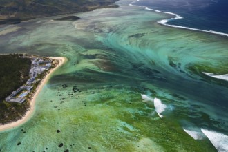 Underwater waterfall, optical illusion, natural phenomenon, aerial view, reef, coral reef, fringing