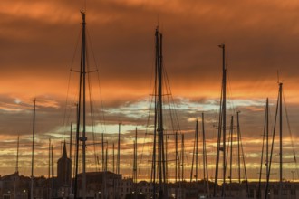 Sunset in a port on the Atlantic coast in France, Les Sables d'Olonne