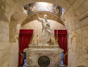 Rabat, Malta, 22 December, 2023: statue in the underground St. Paul's Grotto in the historic city