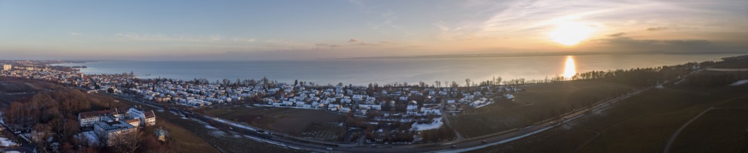 Small town by the lake, aerial view