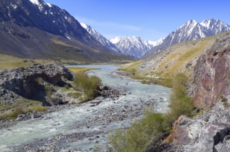 Mountain landscape with river in Altay, Russia, Europe