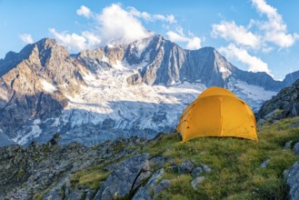 Camping tent in the Italian Alps