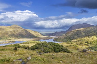 Landscape from Ladies View is a scenic viewpoint on the Ring of Kerry tourist route. Ireland