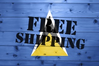 Saint Lucia flag, Free Shipping on wooden transport box with flag Logistics Concept