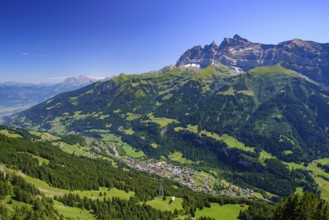 View of Champéry in summer, a town in Alps in Switzerland