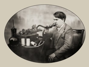 Thomas Edison at his Laboratory on 16 June 1888, the morning after spending 48 hours perfecting