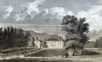 The Château de Rosny-sur-Seine, Rosny-sur-Seine, Yvelines, France, antique steel engraved print,