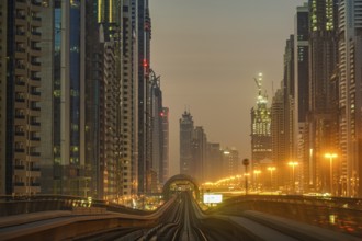 Dubai sunrise landscape (from the United Arab Emirates Dubai Metro). Shooting Location: Dubai