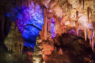 Venetsa Cave in Bulgaria. Beautiful colorful and illuminated cave full with semiprecious onyx