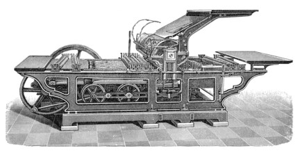 Historical illustration, 19th Century, Industrial Collotype printing press, Druckmaschine,