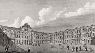 The Louvre Museum, Paris, antique steel engraved print, 1831