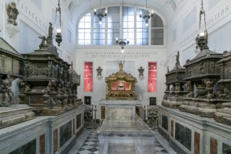 Palermo, Italy, 13 January, 2024: sarcophagi and urns in a side chapel in the Palermo Cathedral,