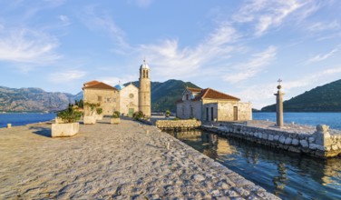 Church of Our Lady on island near Perast at sunset, Montenegro, Europe