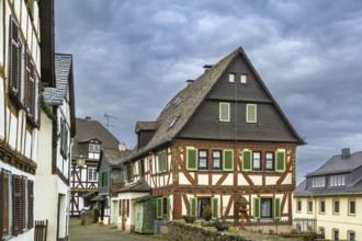 Street with Historic half-timbered houses in Braunfels old town, Germany, Europe
