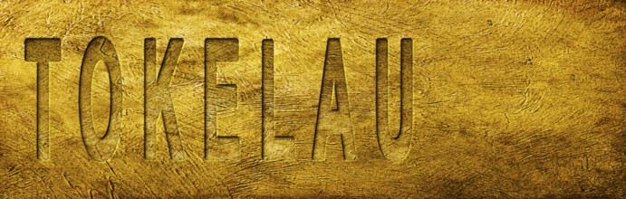 Tokelau Map and Text on Grunge Gold Texture
