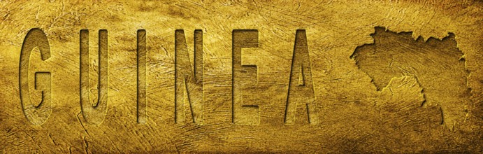 Guinea Map and Text on Grunge Gold Texture