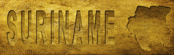 Suriname Map and Text on Grunge Gold Texture