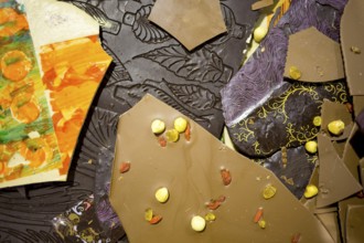 Handmade and painted chocolate. Brown milky and dark chocolade. Extremely tasty and delicious