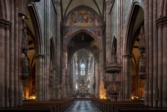 Freiburg im Breisgau, Cathedral of Our Lady, interior, view to the east by candlelight