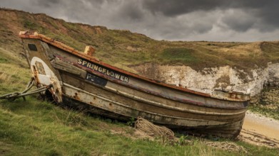 Flamborough, East Riding of Yorkshire, England, UK, September 14, 2018: An old fishing boat on the