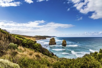 Rocks of the coastal strip of the Twelve Apostles. The Great Ocean Road. The morning on the Pacific