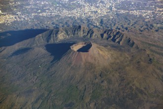 Italy volcano Vesuvius seen from above. Mount Vesuvius is a somma-stratovolcano located on the Gulf