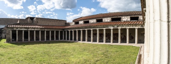 OPLONTIS, ITALY, MAY 03, 2022, Garden and colonnade of the ancient Roman Villa Oplontis near