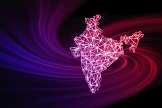 Map of India, Polygonal mesh line map, modern map
