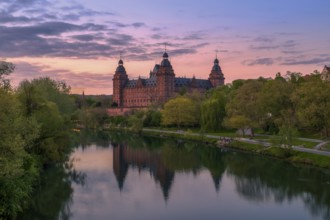 Panoramic view of Johannisburg Castle in Aschaffenburg, Germany, Europe