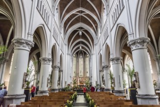 Gothic interior design of the Saint Peter Catholic chruch of Jette, Brussels, Belgium, June 2017,