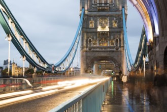 London Tower bridge on sunset illuminated with different colors