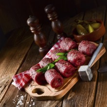 Fresh raw beef roulades