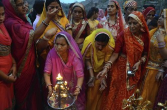 Women performing aarti of raj Gangaur Mehrangarh Fort Jodhpur rajasthan, India, Asia