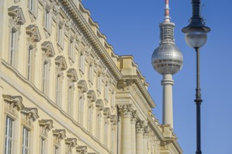 South façade Humboldt Forum, TV tower, Schlossplatz, Mitte, Berlin, Germany, Europe