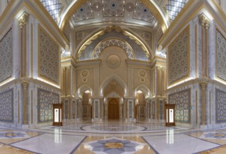 A picture of the lavish Great Hall of the Qasr Al Watan presidential palace