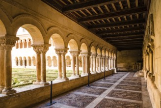 Santo Domingo de Silos, Spain, April 16, 2019: The cloister of Santo Domingo de Silos Abbey. It is