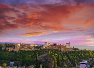 Alhambra sunset in Granada of Spain view from Albaicin