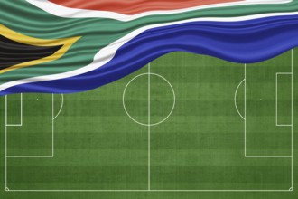 South Africa Flag on Football Field, National Soccer