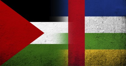 Flag of Palestine and National flag of Central African Republic (CAR). Grunge background