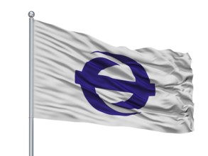 Sennan City Flag On Flagpole, Country Japan, Osaka Prefecture, Isolated On White Background