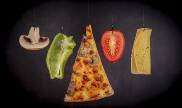 Slice of mozzarella delicious pizza tomato cheese peeper and mushroom ingredients
