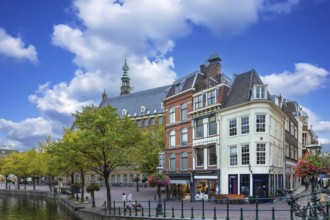 Embankment of the canal in Leiden city center, Netherlands