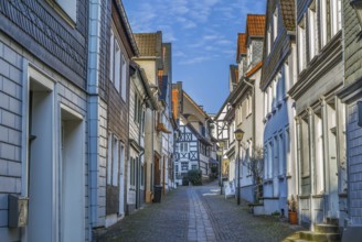 Street with historical house in Kettwig old town, Germany, Europe
