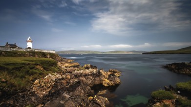 A view of the historic Broadhaven Lighthouse on the Mullet Peninsula in County Mayo in Ireland