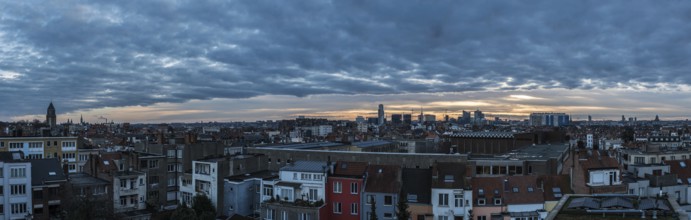 Jette, Brussels Capital Region, Belgium, 01 24 2020 Extra large panoramic view over the skyline of