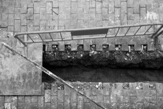 Urban civil construction, Spain, trench, black and white, Europe