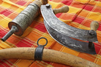 Old kitchen tools for the production of meat products, sausages