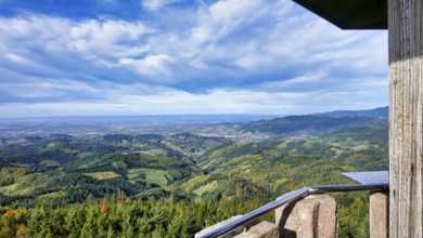 View from the Moosturm tower over Oppenau, the northern Black Forest to the Rhine plain and the
